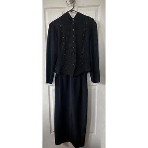 “Granite” Size 9 black rayon faille skirt suit, no lining
